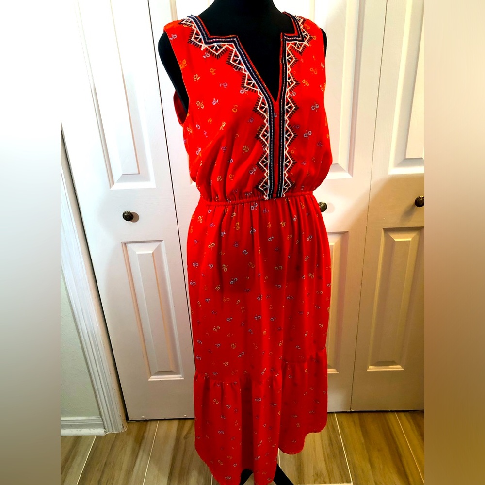 Gap red embroidered short sleeve dress